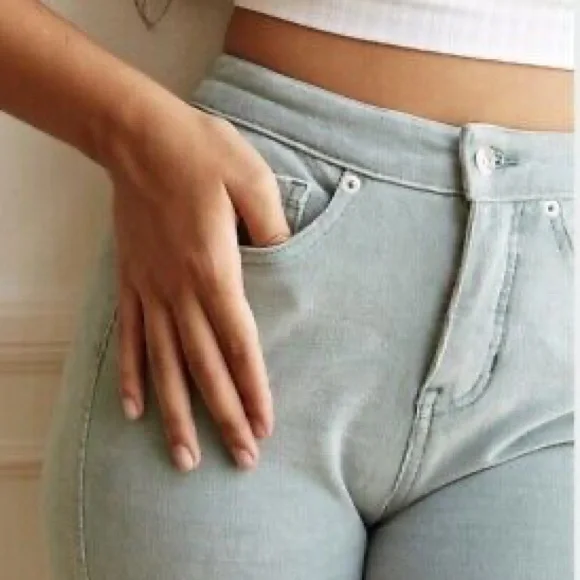 🌟SOLD🌟 Free People | CRVY Mint Corduroy Cord Lace Up Back Flare Jeans - Picture 2 of 12